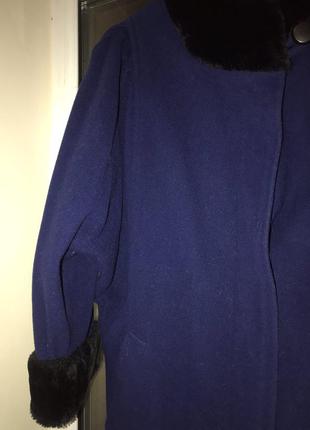 Теплое шерстяное синее пальто colette wolfgang kaiser с искусственным мехом оригинал германия3 фото