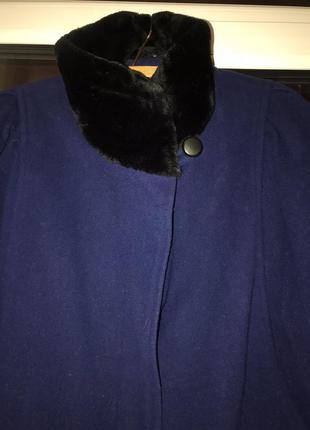 Теплое шерстяное синее пальто colette wolfgang kaiser с искусственным мехом оригинал германия7 фото
