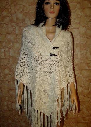 Вовняне пончо грубого в'язання h&amp;m (р. s-5xl)