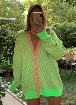 Кардиган женский кофта на пуговицах длинная вязаная зеленая