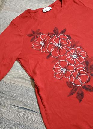 Бордово-красная тонкая кофта футболка логкслив хлопковая с рукавом 3/44 фото