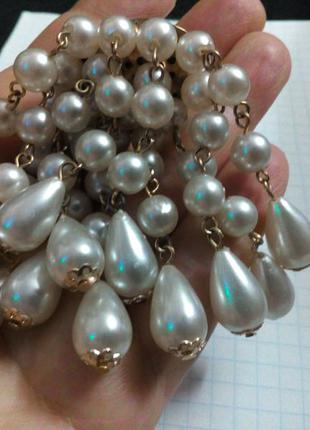 Брошь3 чешская наборная жемчужная с подвесками