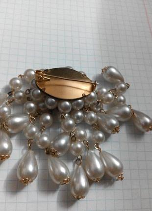 Брошь3 чеська складальна перлова з підвісками6 фото