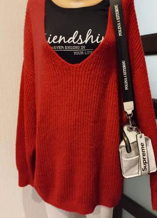 Свободный красный джемпер свитер кофта3 фото