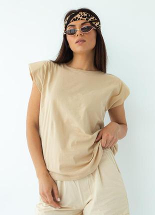 Чудесная футболка с акцентом на плечах женская хлопок турция
