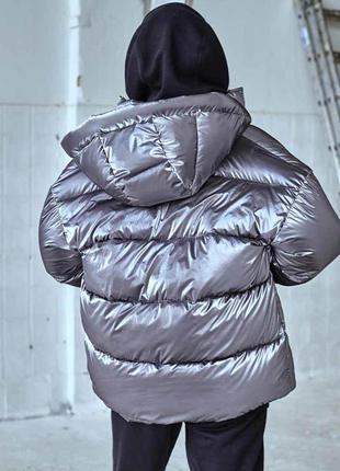 Зимняя подростковая куртка оверсайз в сером цвете для девочек