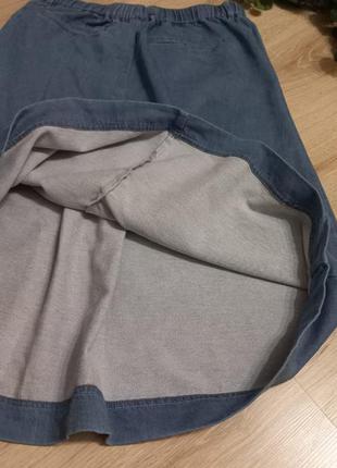 Голубая джинсовая юбка трапеция6 фото