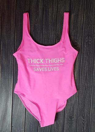 Уценка! слитный яркий розовый купальник с надписью