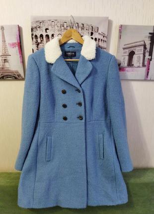 Голубое полушерстяное пальто1 фото