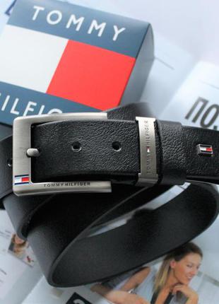 Чоловічий ремінь tommy hilfiger чорний в коробці