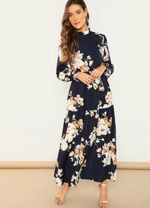 Shein платье макси с длинным рукавом и цветочным принтом 40р 10-12р8 фото