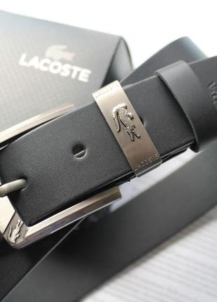 Чоловічий ремінь lacoste чорний в коробці3 фото