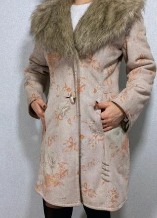 Нарядная дубленка с мехом rutas style, 48 р, искусственный мех🧥6 фото
