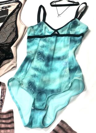 Бірюзовий боді з стрейч сітки