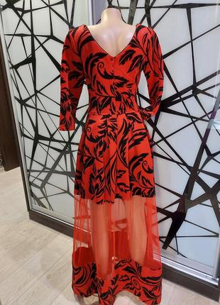 Шикарное красное платье в пол со вставкой фатина 46 размер турция в идеале2 фото