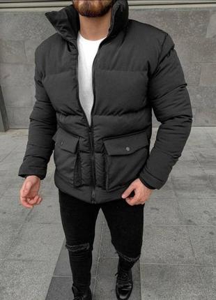 Зимняя мужская куртка теплая топ качество чёрная