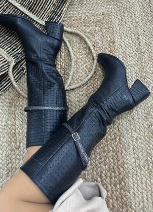 Чоботи дизайнерські vikka 🧙 з ремінцем шкіра рогожка