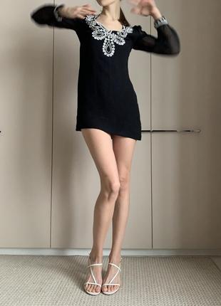 Міні сукня чорне з вишивкою бісером8 фото