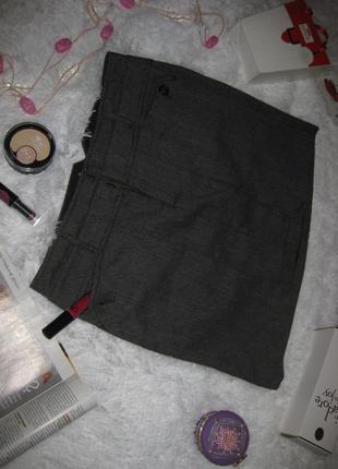 Шерсть34% классная короткая серая  юбка шерстяная, теплая, 12uk, mexx, км1046 с карманами3 фото
