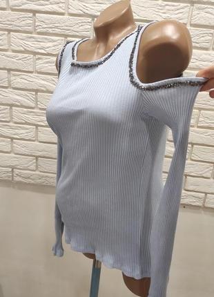 Красивая  хлопковая блуза с открытыми плечами,кофта в рубчик4 фото