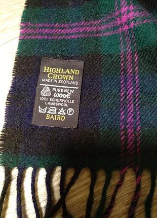 Шарф шерстяной клетка шерсть 100% шотландия highland crown