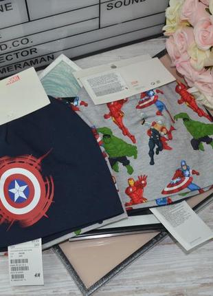 1-4 / 4-8 лет h&m новая фирменная упаковка 2 тонкие шапки из трикотажа мальчику marvel супергерои