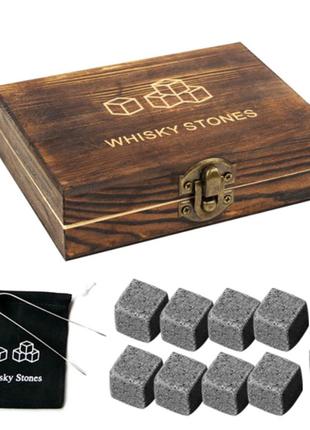 Подарочный набор камни для виски в деревянном пенале + пинцет ice stones s9....