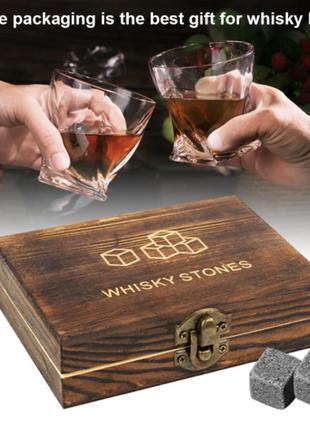 Подарочный набор камни для виски в деревянном пенале + пинцет ice stones s9....