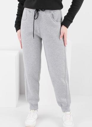 Стильні сірі теплі зимові спортивні штани на флісі манжеті великий розмір батал1 фото