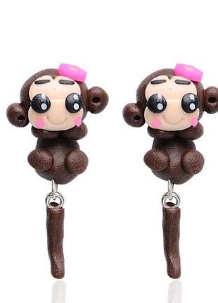 Сережки для дітей "мавпочки" світліший, ніж на фото - довжина 5см, світліший, ніж на фото, полімерна глина