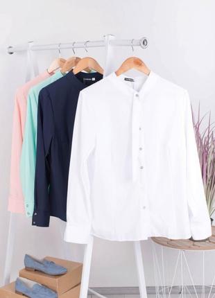 Стильна біла синя бірюзова рожева блузка сорочка з довгим рукавом класична шкільна