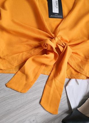 Жёлтый фактурный топ блуза на завязках4 фото