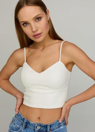 Білий топ шкіряний кроптоп на бретелях на блискавці 4 кольори