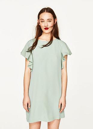 Бірюзове плаття м'ятна з воланами рюшами zara