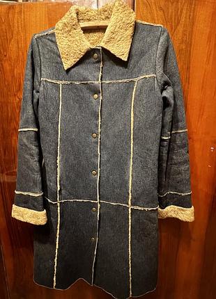 Джинсовий утеплений плащ