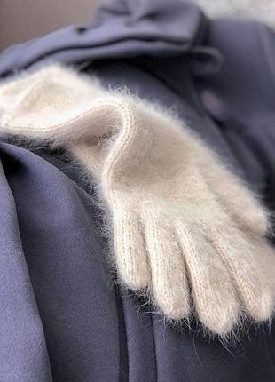 Рукавички в'язані бежеві пух норки