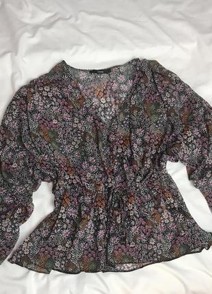 Распродажа. стильная шифоновая блуза, блузка, топ в цветочный принт с объёмными рукавами3 фото