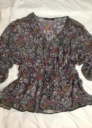 Распродажа. стильная шифоновая блуза, блузка, топ в цветочный принт с объёмными рукавами6 фото
