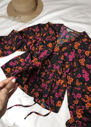 Блузка, слуза, топ в цветочный принт с объёмными рукавами8 фото
