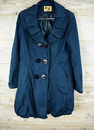 Стильный синий плащ тренч  куртка  с красивым воротником elza moda