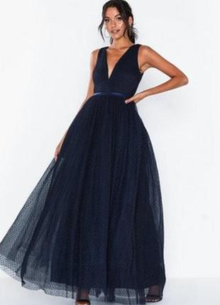 Темно-синя сукня максі для випускного з глибоким вирізом dolly & delicious