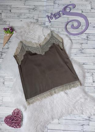 Летняя майка хаки шелк с гипюром