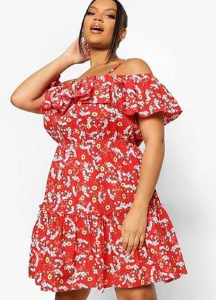 Плаття з відкритими плечами в квітковий принт