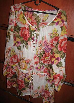Туника батист floral кораллово-белая