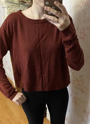 Укороченый светр, кроп топ бардовий, кофта укорочена