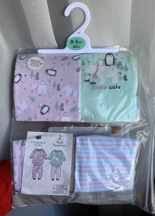 Пижама для новорождённых костюм блуза штаны костюм 62 0-3 primark baby ползунки комплекты распашонки для девочки