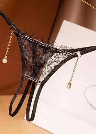 Еротичні чорні стрінги - розмір універсальний, гумка до 84см