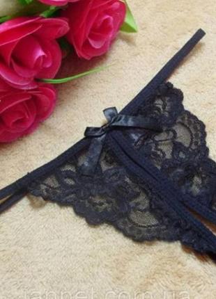 Трусы с разрезом женские, черные - размер универсальный, (на резинке, тянутся)