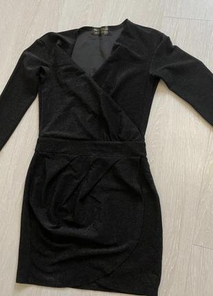 Чёрное платье с люрексом, вечернее, размер s, zara