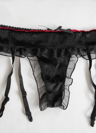 Комплект еротичного білизни сексуальний чорний оксамит трусики, бюстгальтер з вирізом сіточка сексі еротик набір червоний4 фото